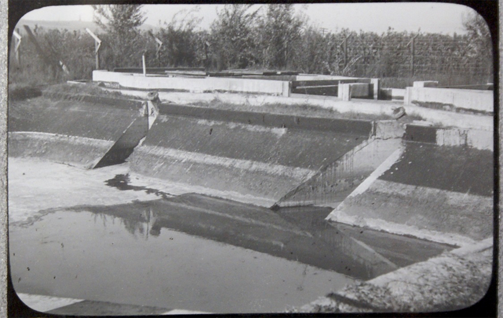 Figure 3. Imhoff Tank (background) and Sludge Draw-off Basin at Pasadena Sewer Farm, 1917 (Pasadena Public Library Collection)