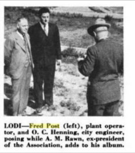 Lodi Plant Manager Fred Post and City Engineer O.C. Henning during the 1937 CSWA Conference Tour of the City of Lodi Sewage Treatment Plant
