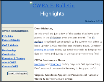 The CWEA E-Bulletin, 2011